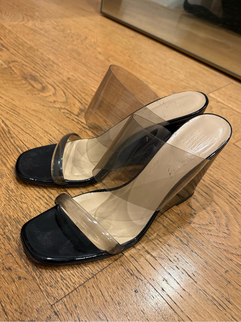 Maryam Nassir Zadeh Black and Clear PVC Block Heel Mules